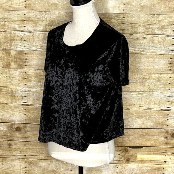 MADISON & BERKELEY  RELAXED FIT ROUND NECK SHORT SLEEVE VELVET TOP - Picture 2 of 5
